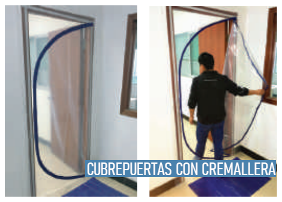 Cubrepuertas con cremallera para acceso. Transparente.